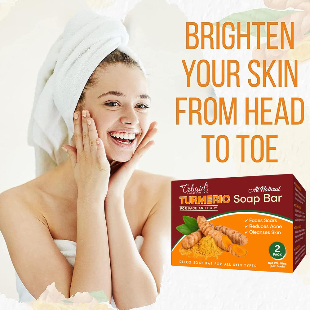 Erbaid turmeric soap bar close-up texture highlighting gentle exfoliating grains