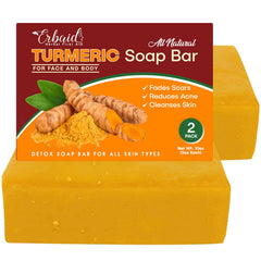 Erbaid turmeric soap front packaging showing natural ingredients and 2-pack benefit
