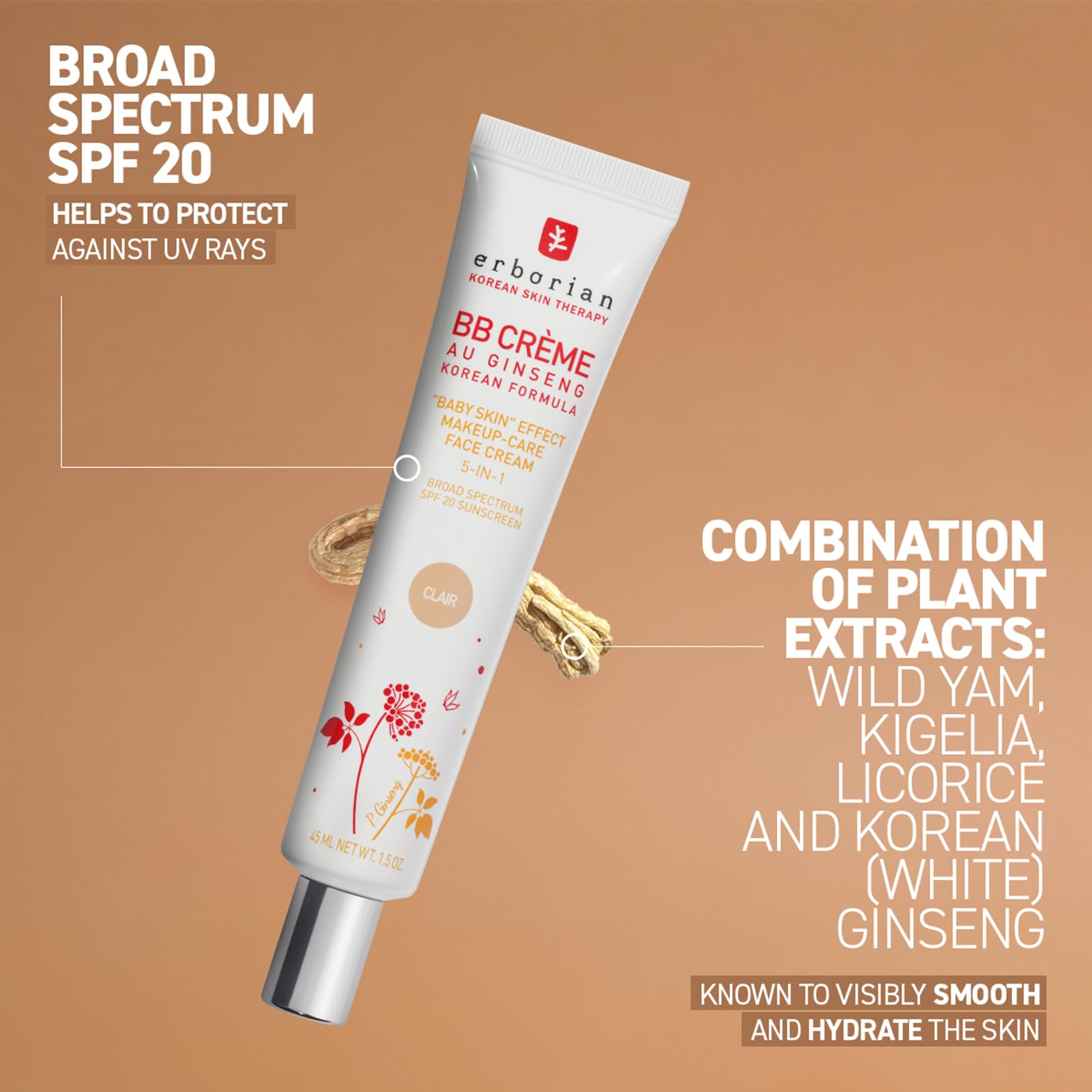 Erborian BB Cream next to 1.5 oz comparison object showing compact portable benefit
