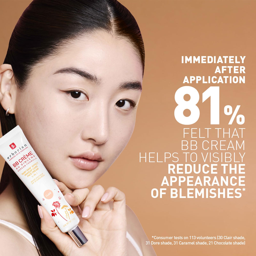 Erborian BB Cream Clair with ginseng root close-up highlighting botanical revitalizing benefits