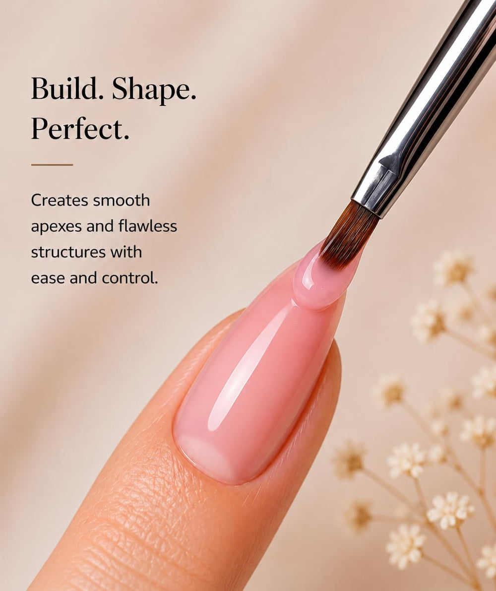 Erma brush in use sculpting nail extension demonstrating precise product placement benefit