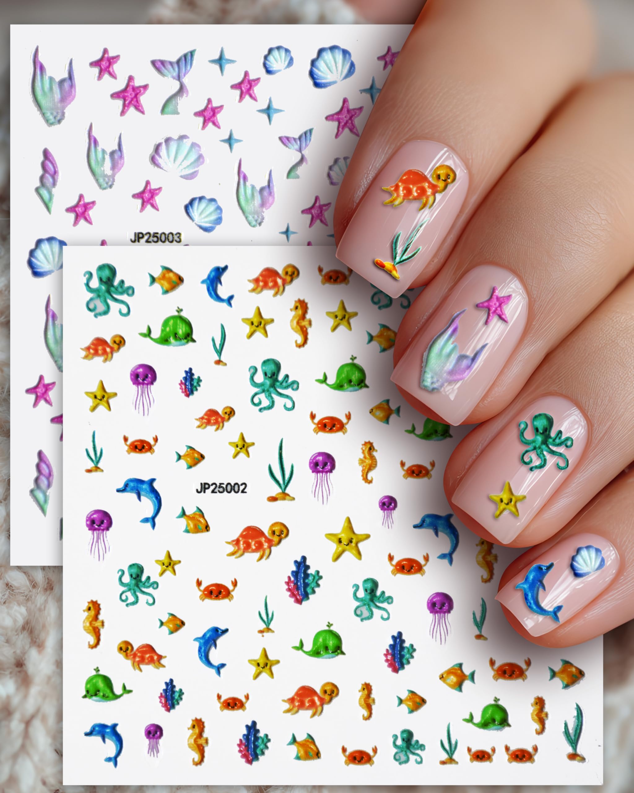 ERSHIXUN front packaging showing colorful mermaid and ocean sticker set benefit easy selection