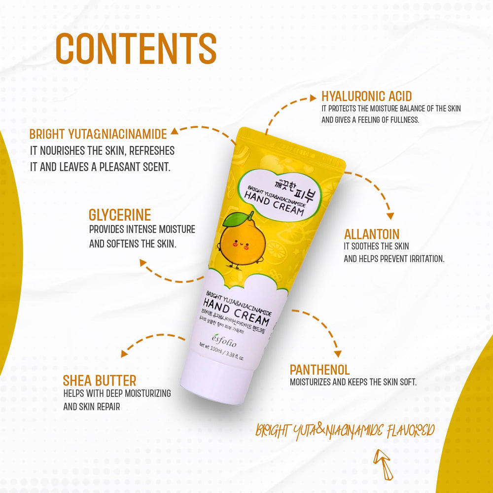 esfolio yuja hand cream being applied to dry hands to nourish and soften skin