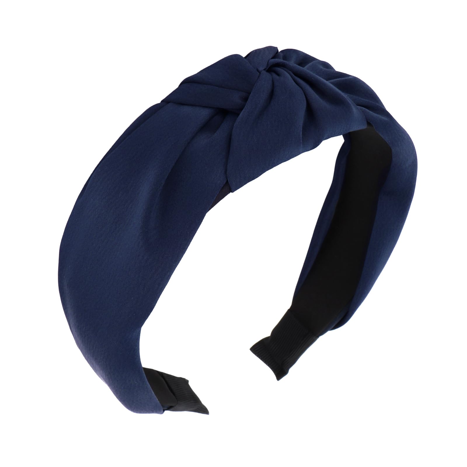 Esitrormi front view navy knotted headband showing clean silhouette and easy styling benefit