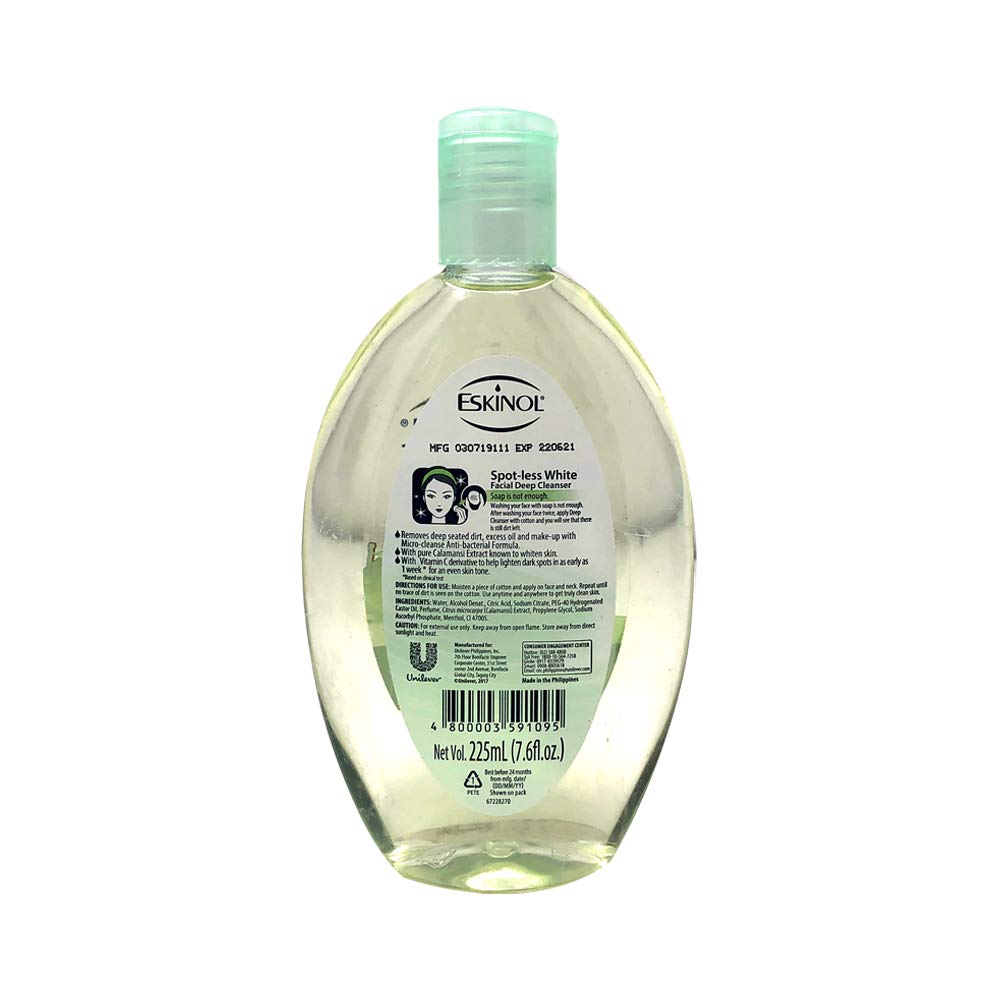 Eskinol pump and label close-up highlighting clear directions and ease