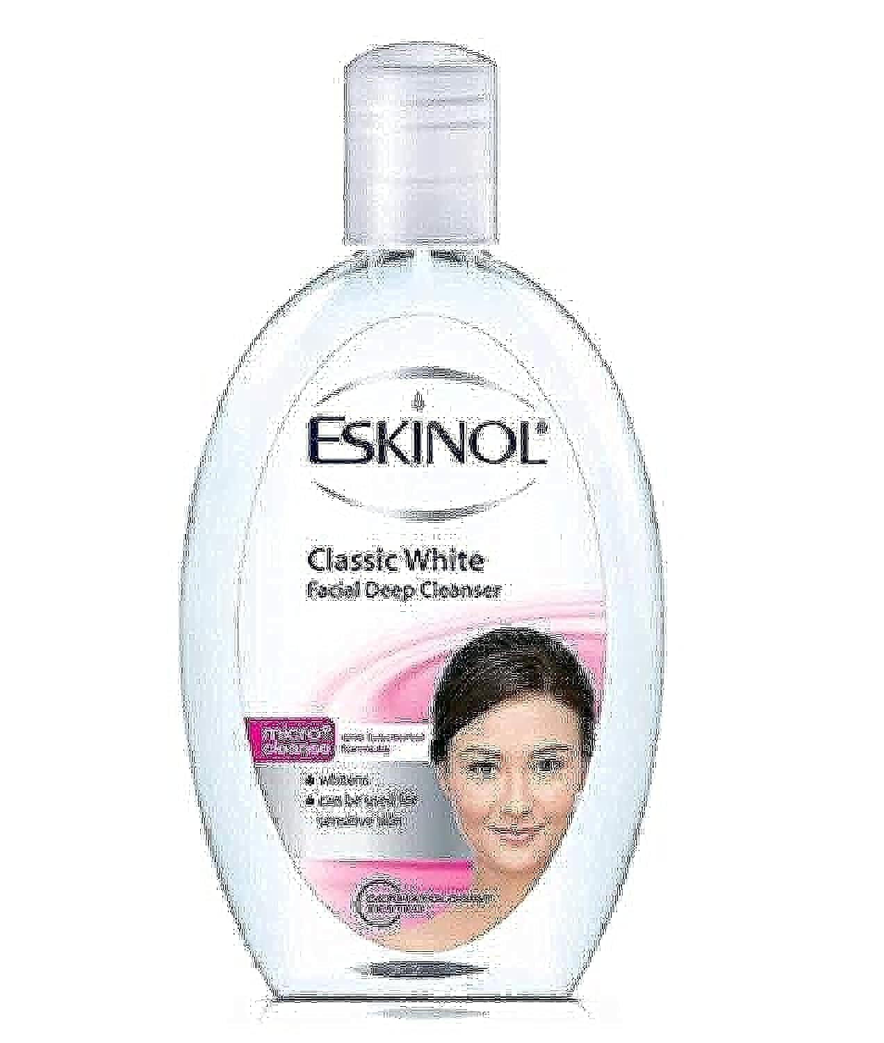 Eskinol front packaging showing 225mL bottle and clear label, easy identification benefit