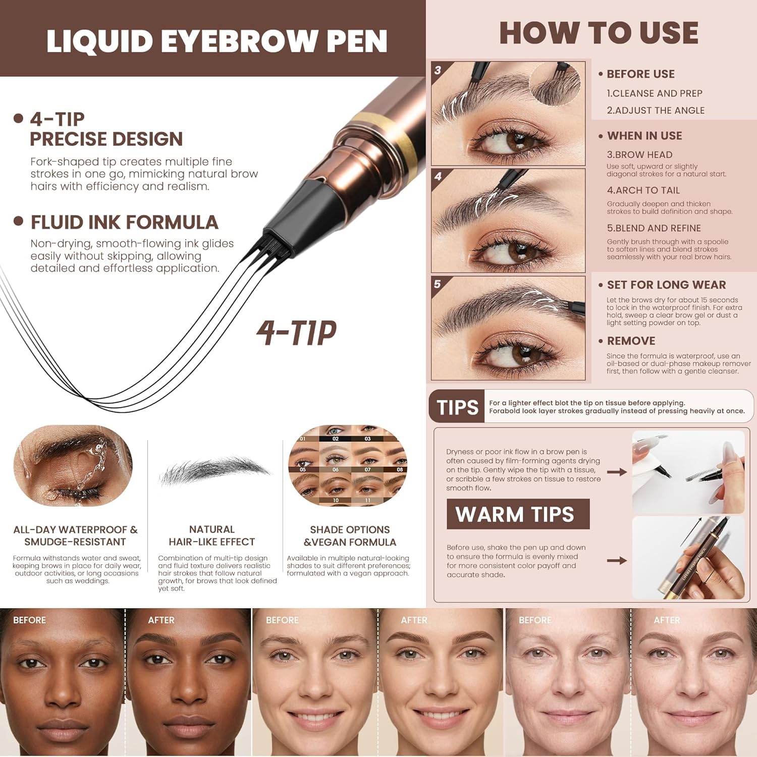 Espoce close-up of 4-tip applicator demonstrating hair-like strokes