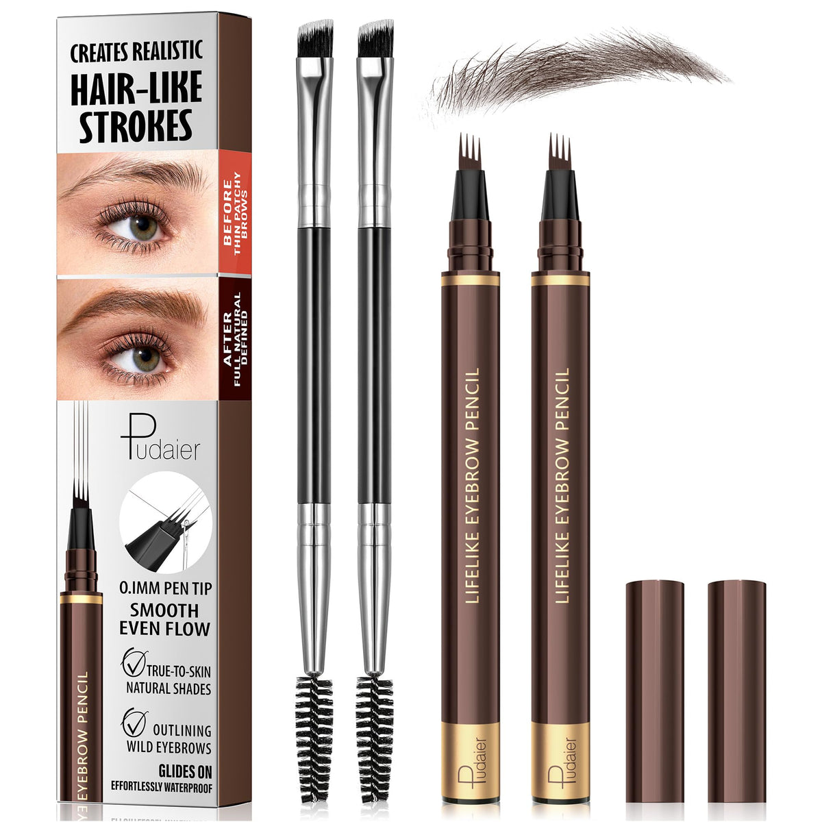 Espoce front packaging showing two brunette microblading pens, convenient duo pack benefit