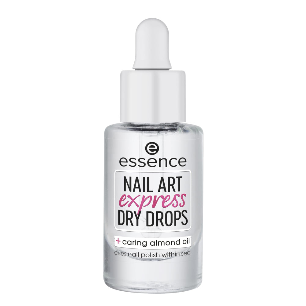 Essence Cosmetics product front packaging showing clear bottle and label, fast application benefit