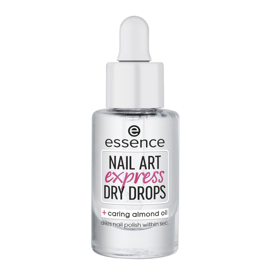 Essence Cosmetics product front packaging showing clear bottle and label, fast application benefit