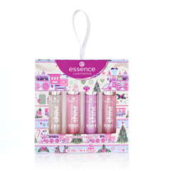 Essence Cosmetics front packaging showing holiday gift box and four glosses for gifting