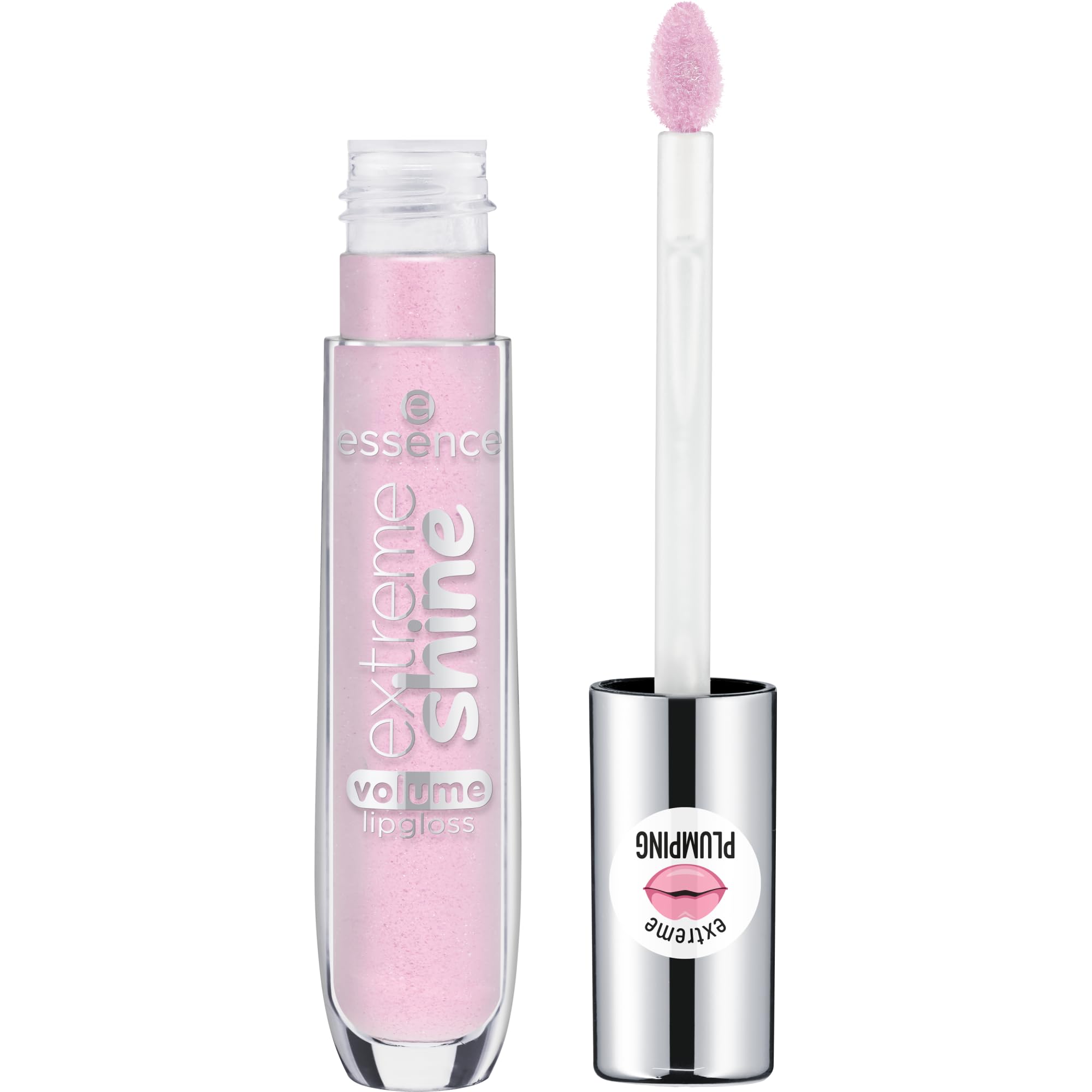 Essence Cosmetics gloss next to coin showing compact size and travel-friendly benefit