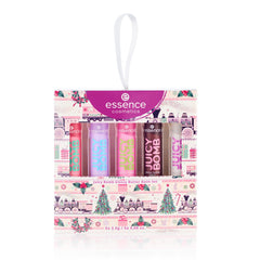 essence product box front showing five balms and holiday artwork, gift-ready