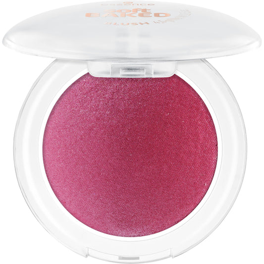 Essence Soft Baked Blush texture close-up reveals silky baked surface for smooth blending