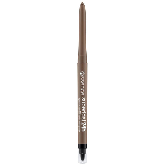 Essence Superlast eyebrow pencil front packaging showing shade 20 Brown and benefits