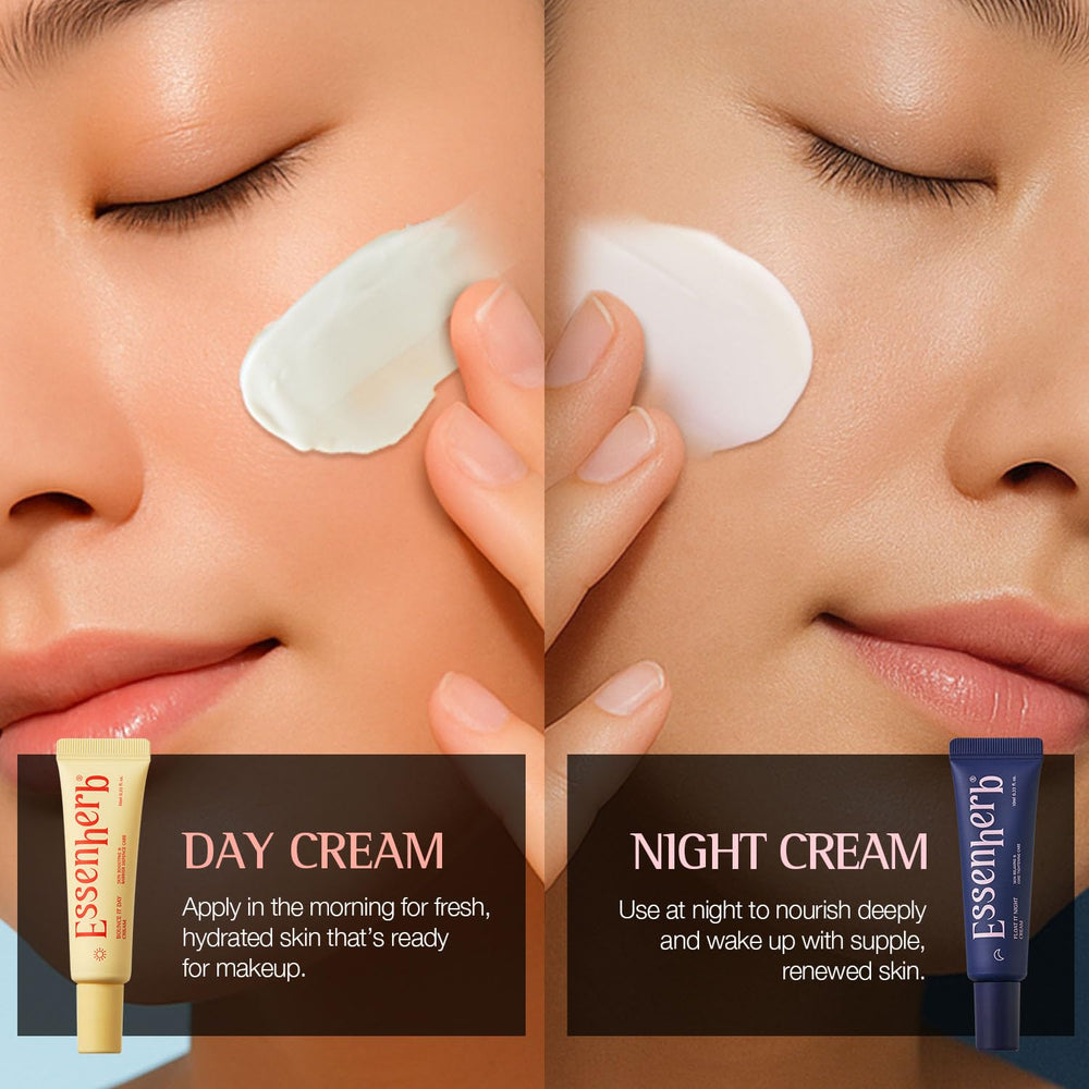ESSENHERB Float It Night Cream texture swipe showing creamy finish and nourishing feel benefit