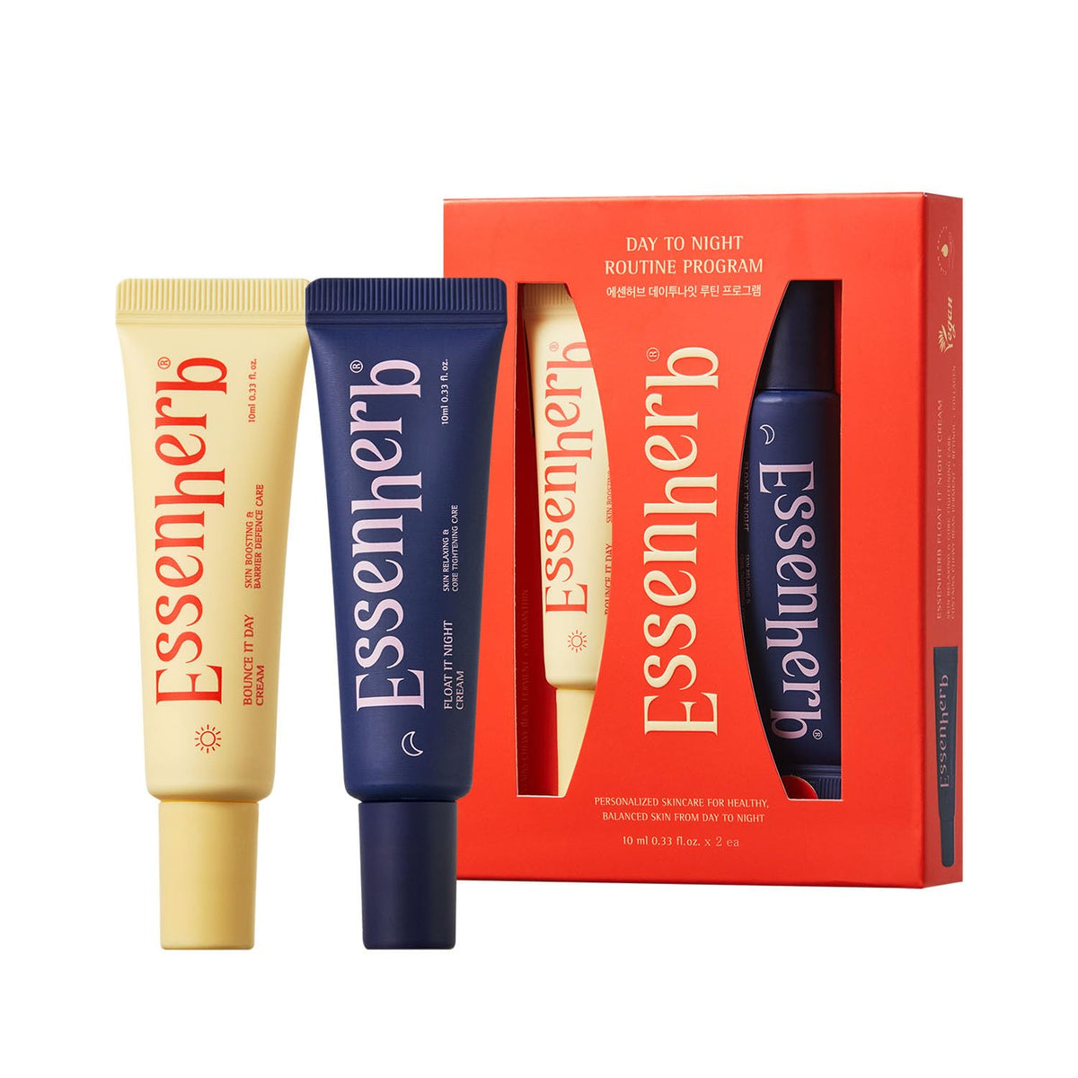 ESSENHERB mini duo front packaging showing compact travel-friendly tubes and branding benefit convenience