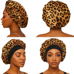 Essential Aura man wearing bonnet protecting locs and reducing frizz