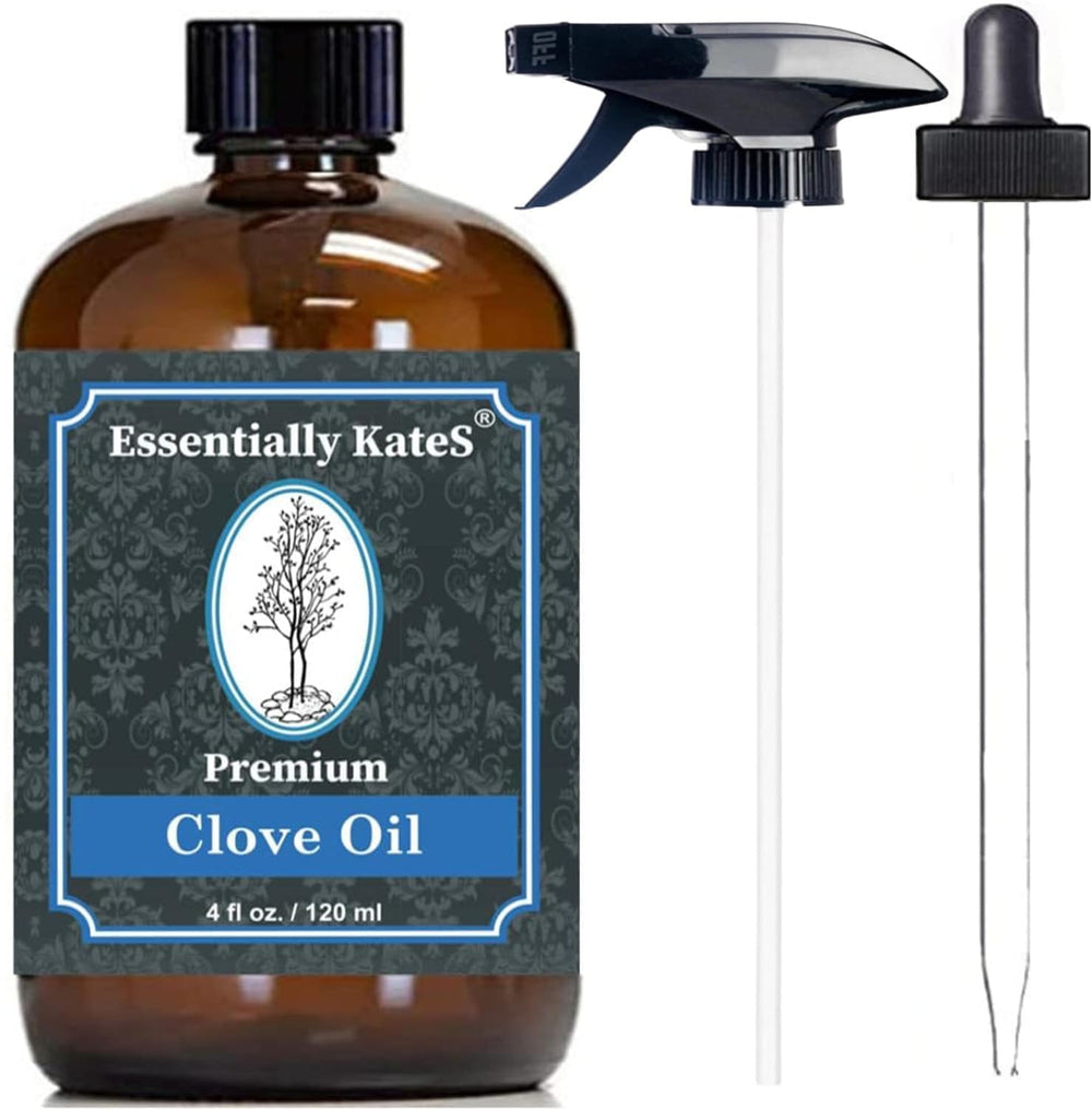 Essentially KateS front bottle showing clean clove leaf oil packaging and pure product benefit