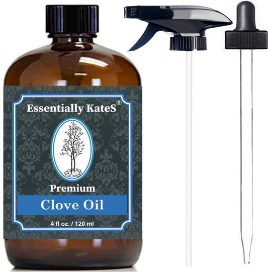 Essentially KateS front bottle showing clean clove leaf oil packaging and pure product benefit