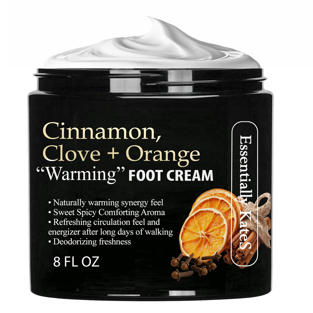 Essentially KateS jar front view showing warming foot cream and moisturizing benefit