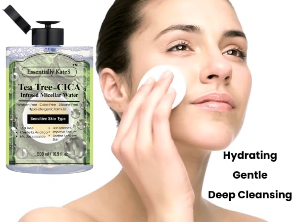 Essentially KateS ingredients display with centella and green tea for calming benefits