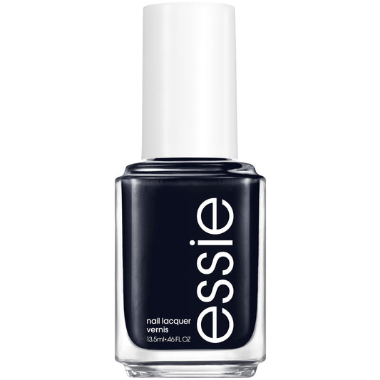 essie bottle front view showing blue-black gloss and salon look