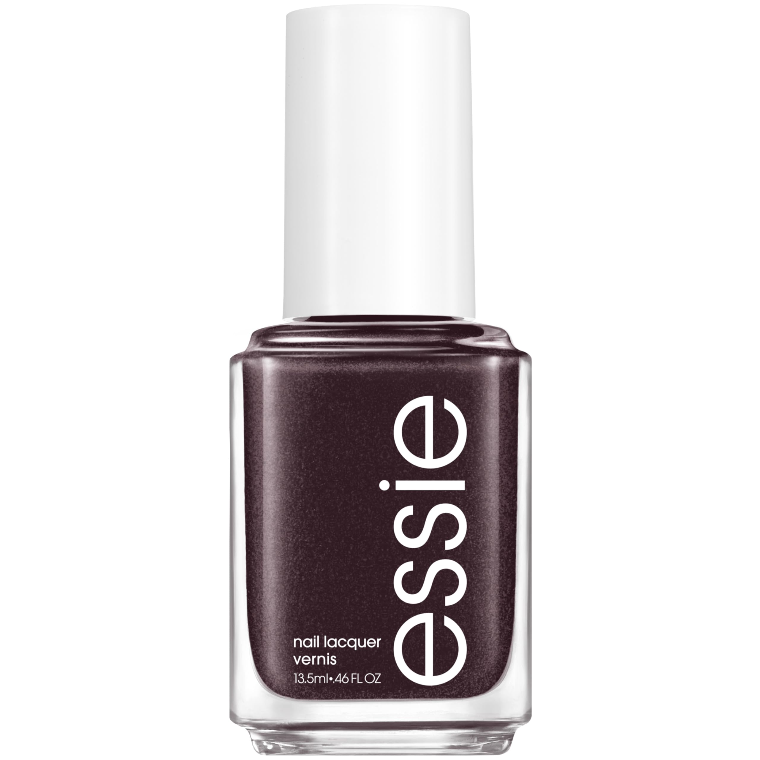 essie bottle front view showing neutral brown shade and glossy finish