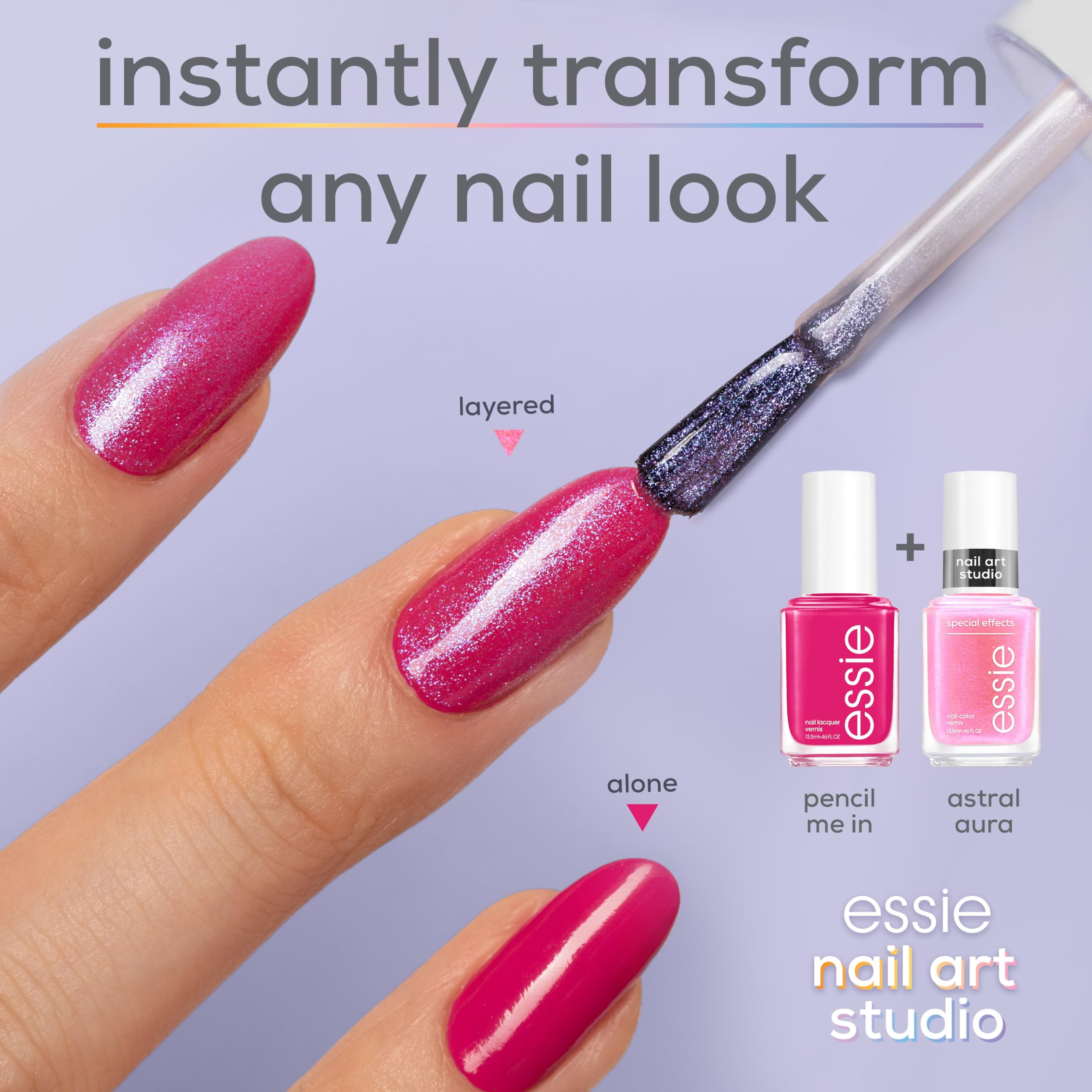 essie swatch on fingers showing layered shimmer and wearable iridescence