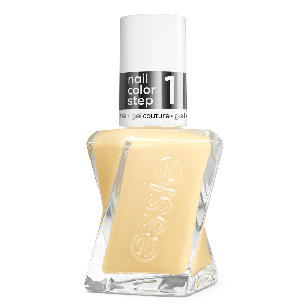 essie front bottle showing soft yellow shade and glossy finish benefit