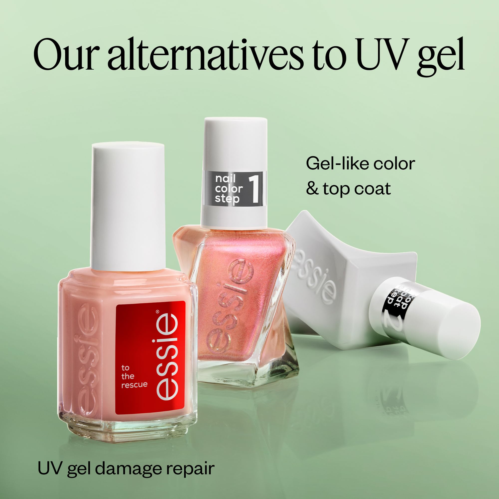 essie bottle next to coin for scale, showing compact 0.46 fl oz portability benefit