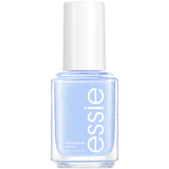 essie bottle front view showing glossy sparkling blue shade and salon finish