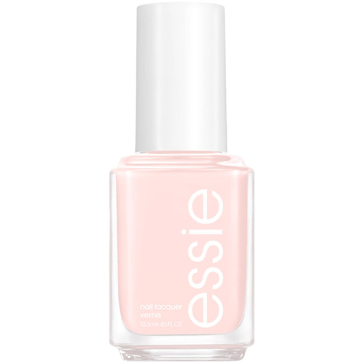 essie bottle front view showing pale pink shade and glossy finish