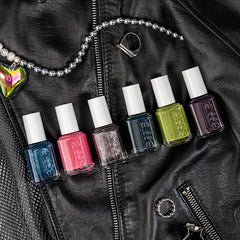 essie bottle cap label top view showing shade name and benefit