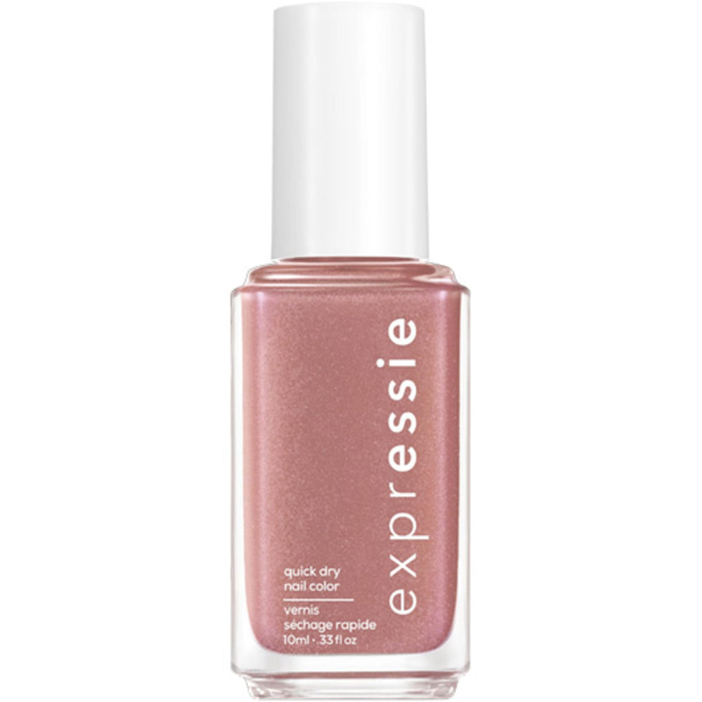 essie bottle front view showing checked in nude pink and fast-dry benefit