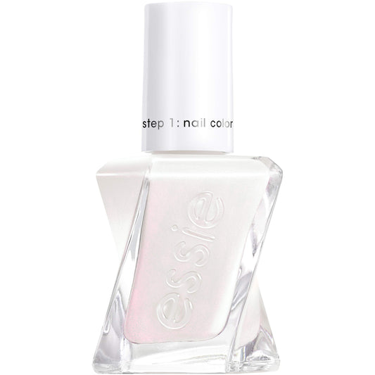 essie bottle front view showing sheer ivory shimmer, elegant finish