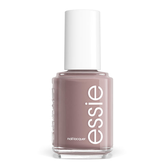 essie front bottle showing grey-nude shade and neat packaging benefit: clear color preview