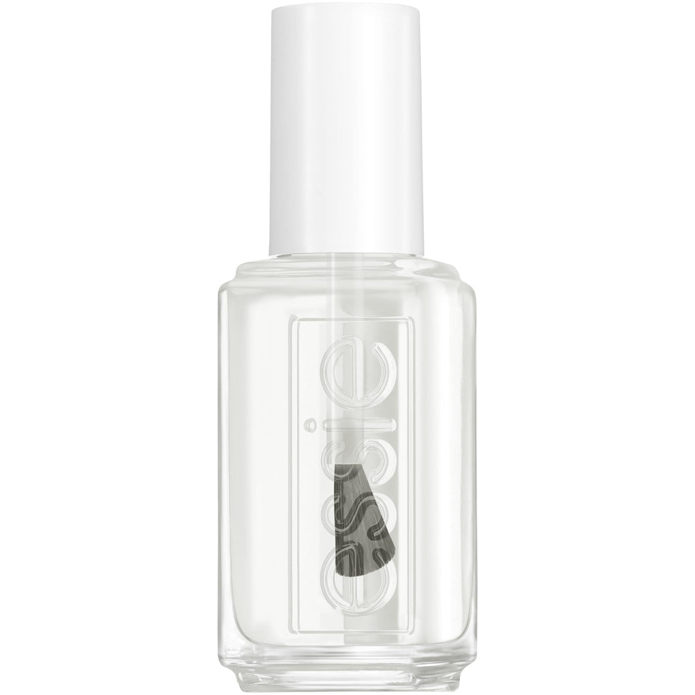 essie Clear 390 bottle front view showing glossy finish benefit