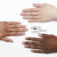 essie clear polish applied on nails providing fast-dry glossy benefit