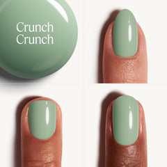 essie nail swatch on hand showing true dusty seafoam green shade for coordination