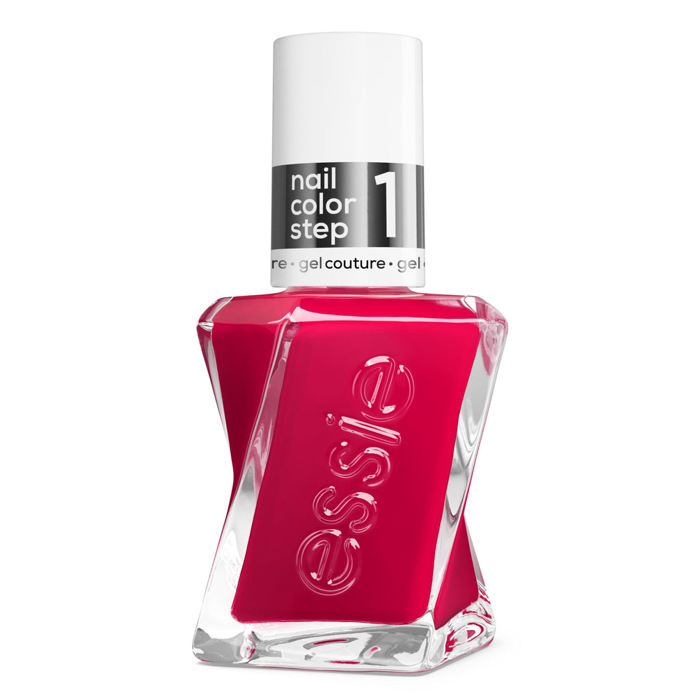 essie bottle front view showing deep magenta shade and label, vibrant glossy finish