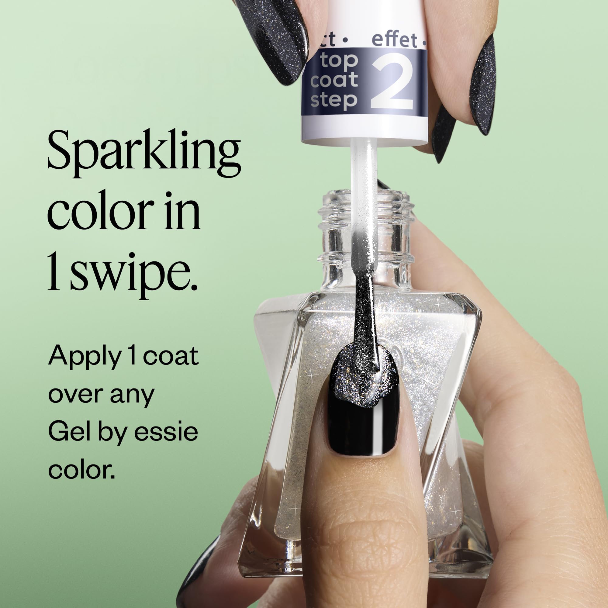 essie finished nails with Diamond Dust top coat showing chip-resistant shine