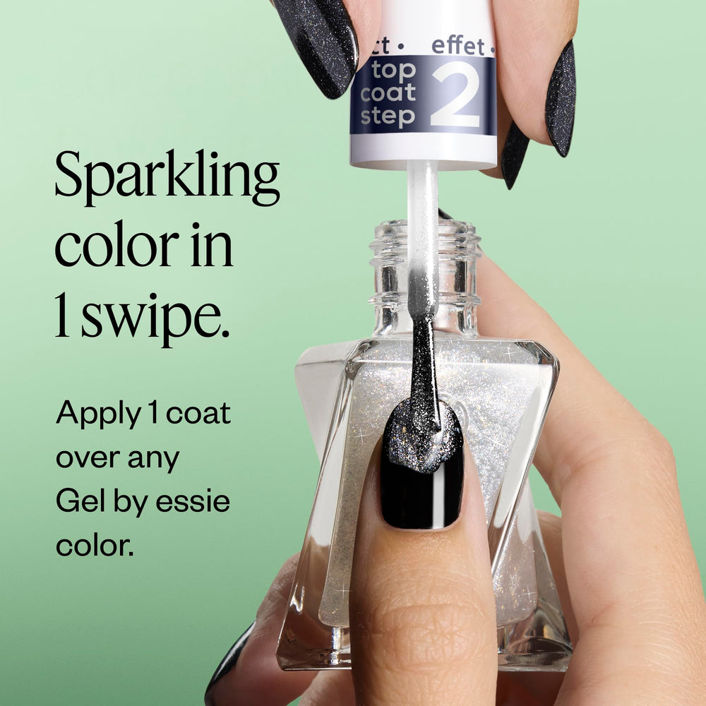 essie finished nails with Diamond Dust top coat showing chip-resistant shine
