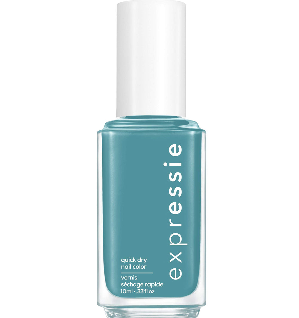 essie Expressie bottle front view showing vibrant midtone teal, fast application benefit