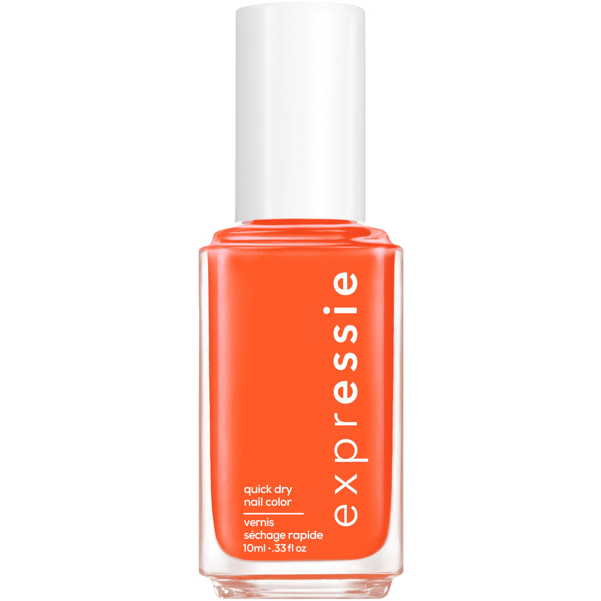 essie bottle front view showing bright orange shade and quick-dry benefit
