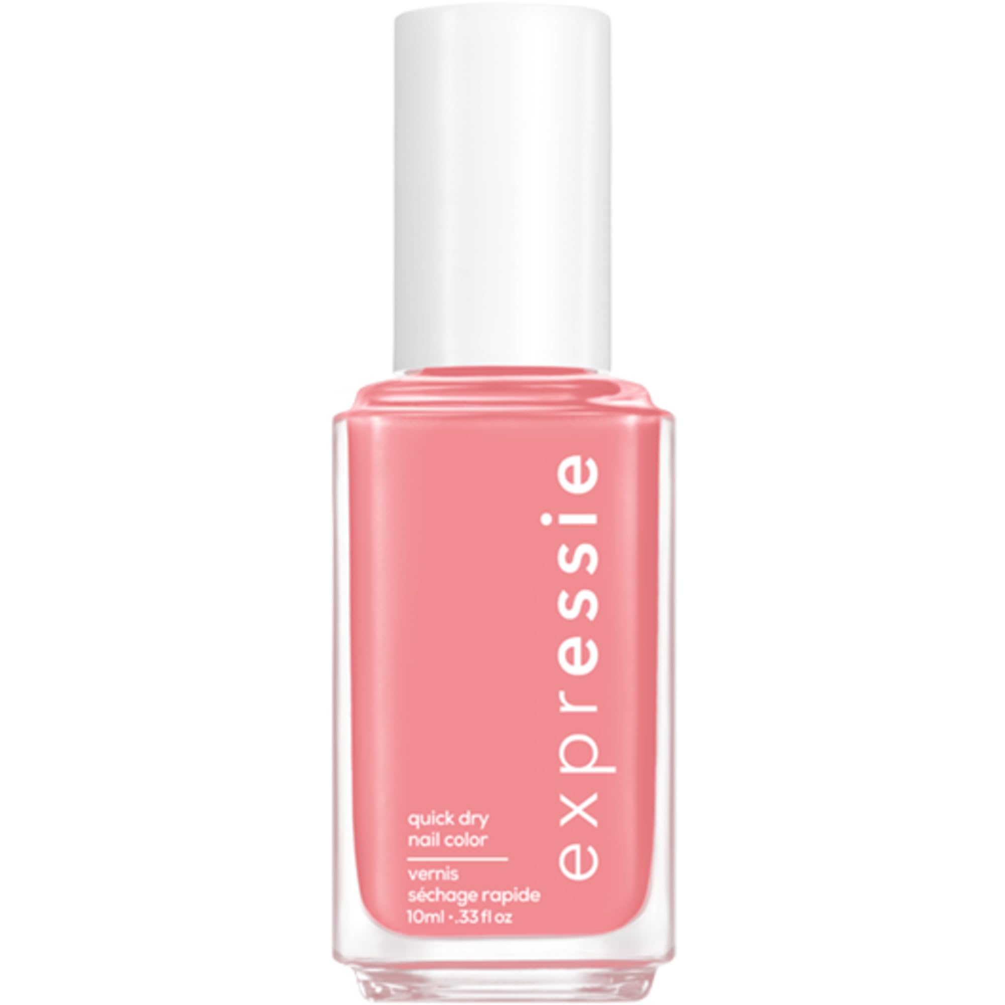 essie bottle front view showing rose pink color and compact size for convenience
