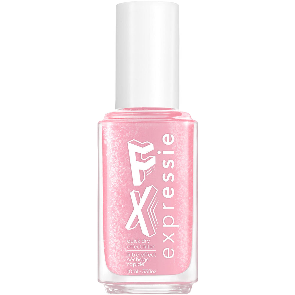essie bottle front view showing pink chromatic top coat for instant shimmer