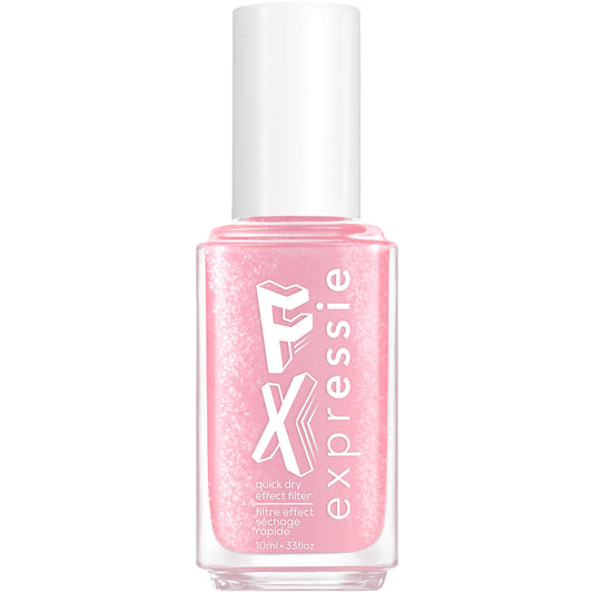 essie bottle front view showing pink chromatic top coat for instant shimmer