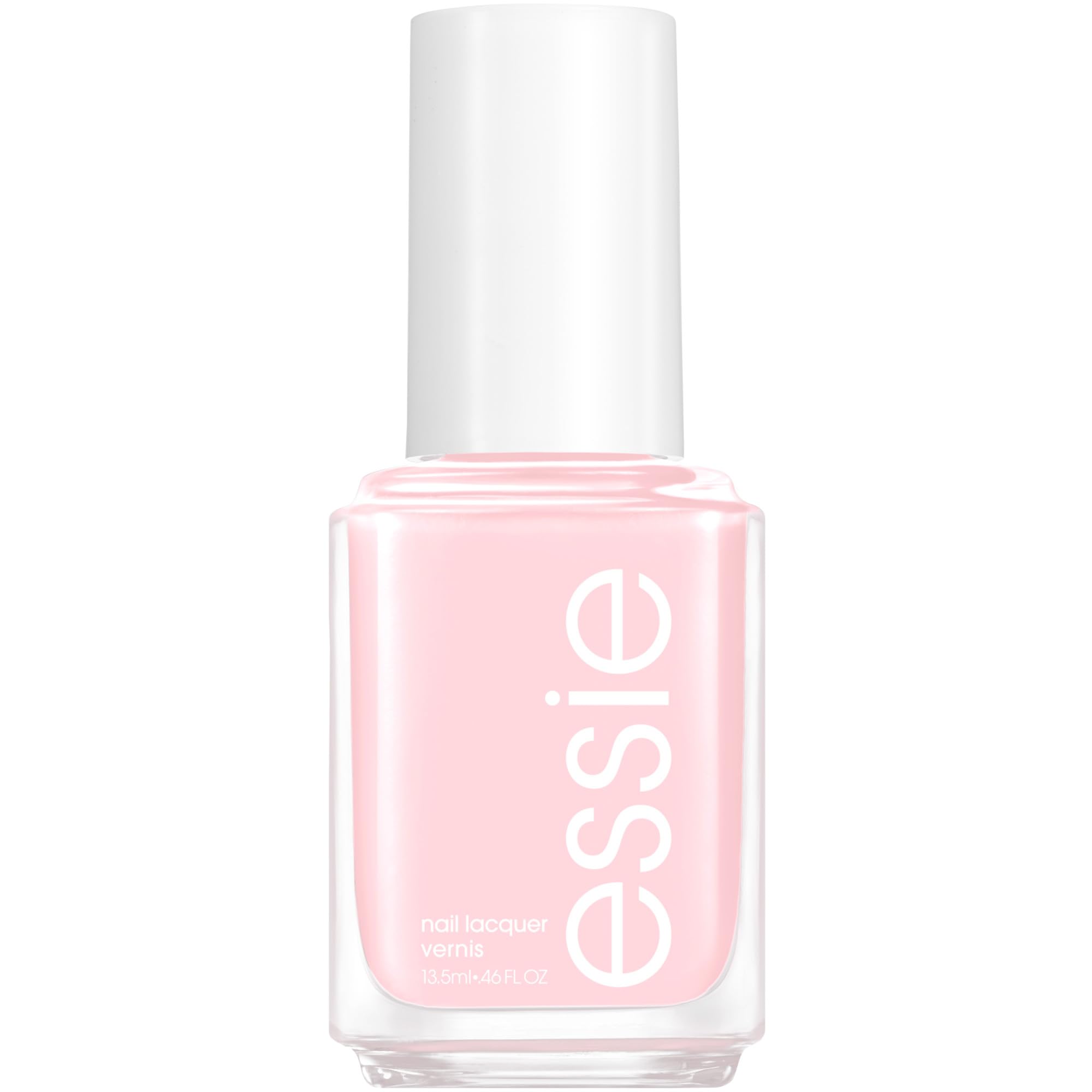 essie Fiji bottle front view showing glossy pastel pink and clear brand label for confident color choice