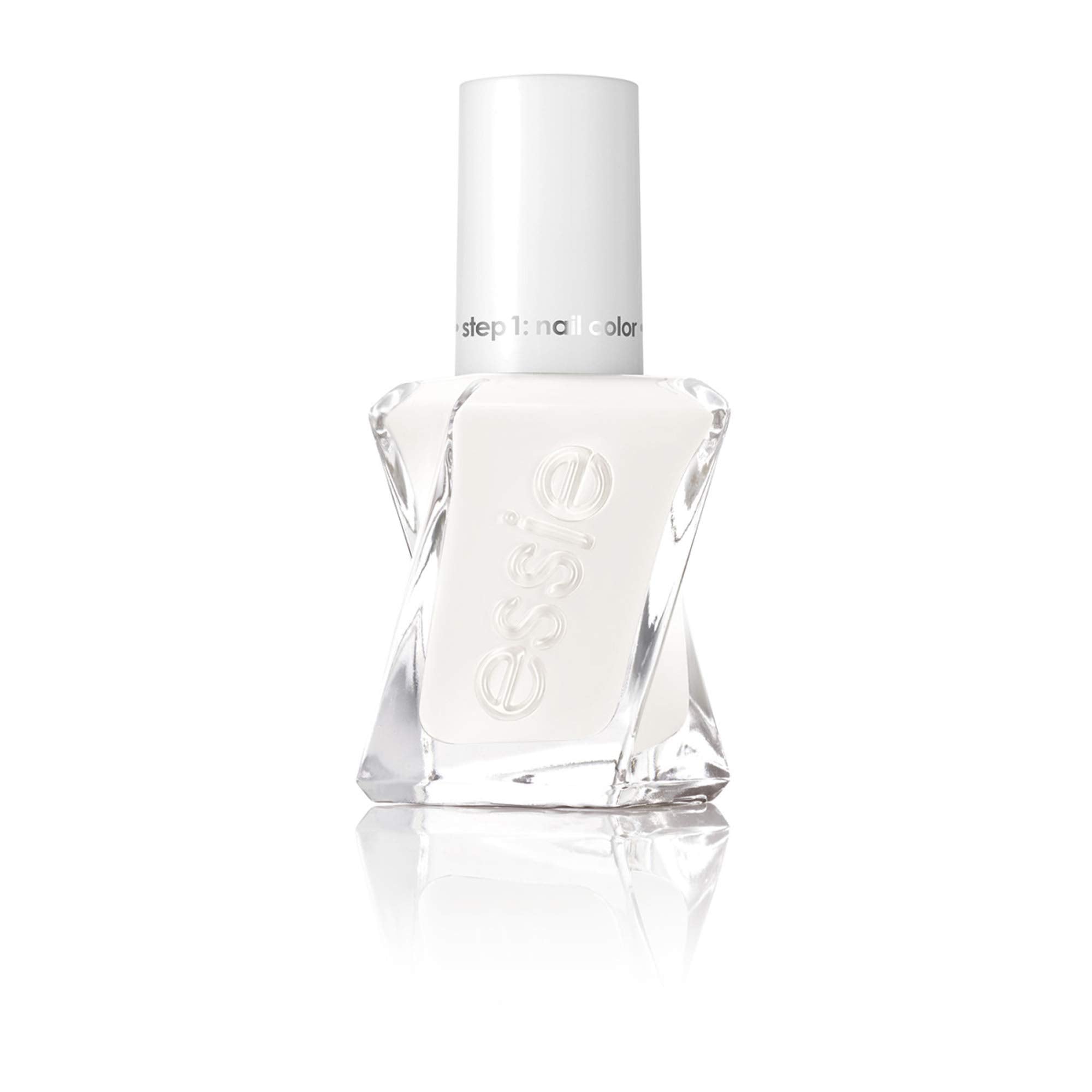 essie First Fitting front bottle view showing creamy ivory white and glossy finish benefit